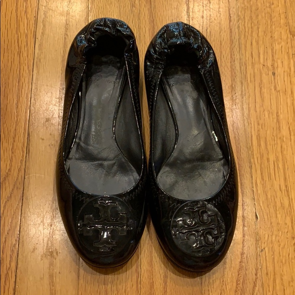 Tory Burch Black Patent Leather Reva Flats